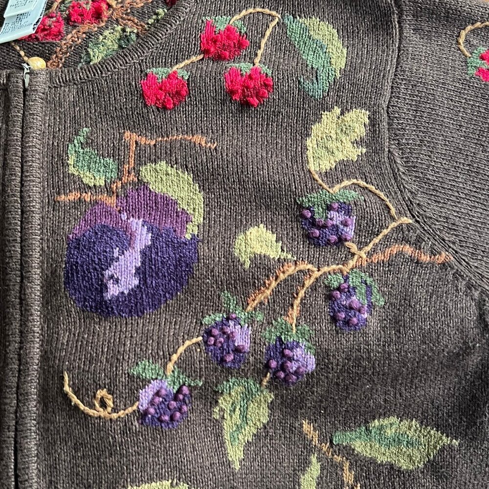 Vintage Novelty Knit Fruit Cardigan Sweater Silk Cotton Whimsical Cottagecore - Picture 11 of 14
